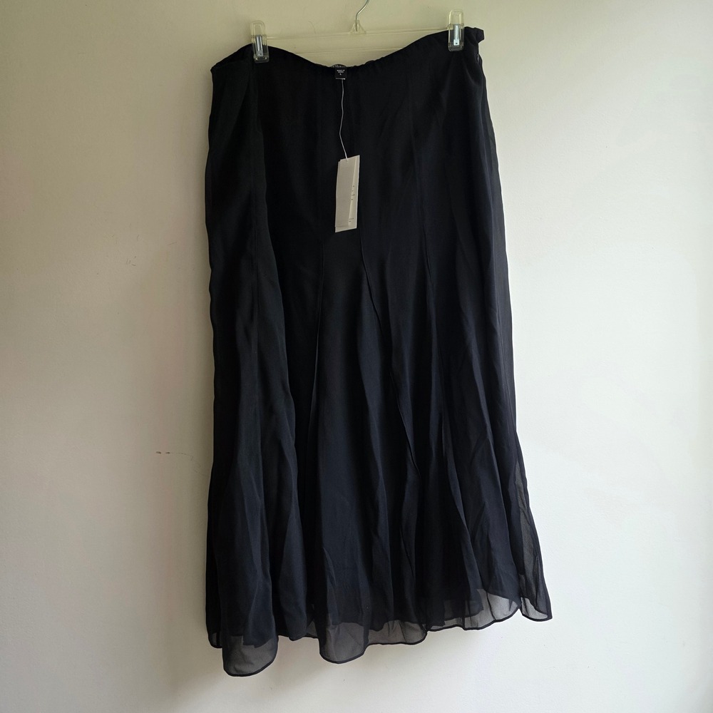 Eileen Fisher Black Silk Georgette Rain Midi Skirt Size L NWT Sheer Capsule